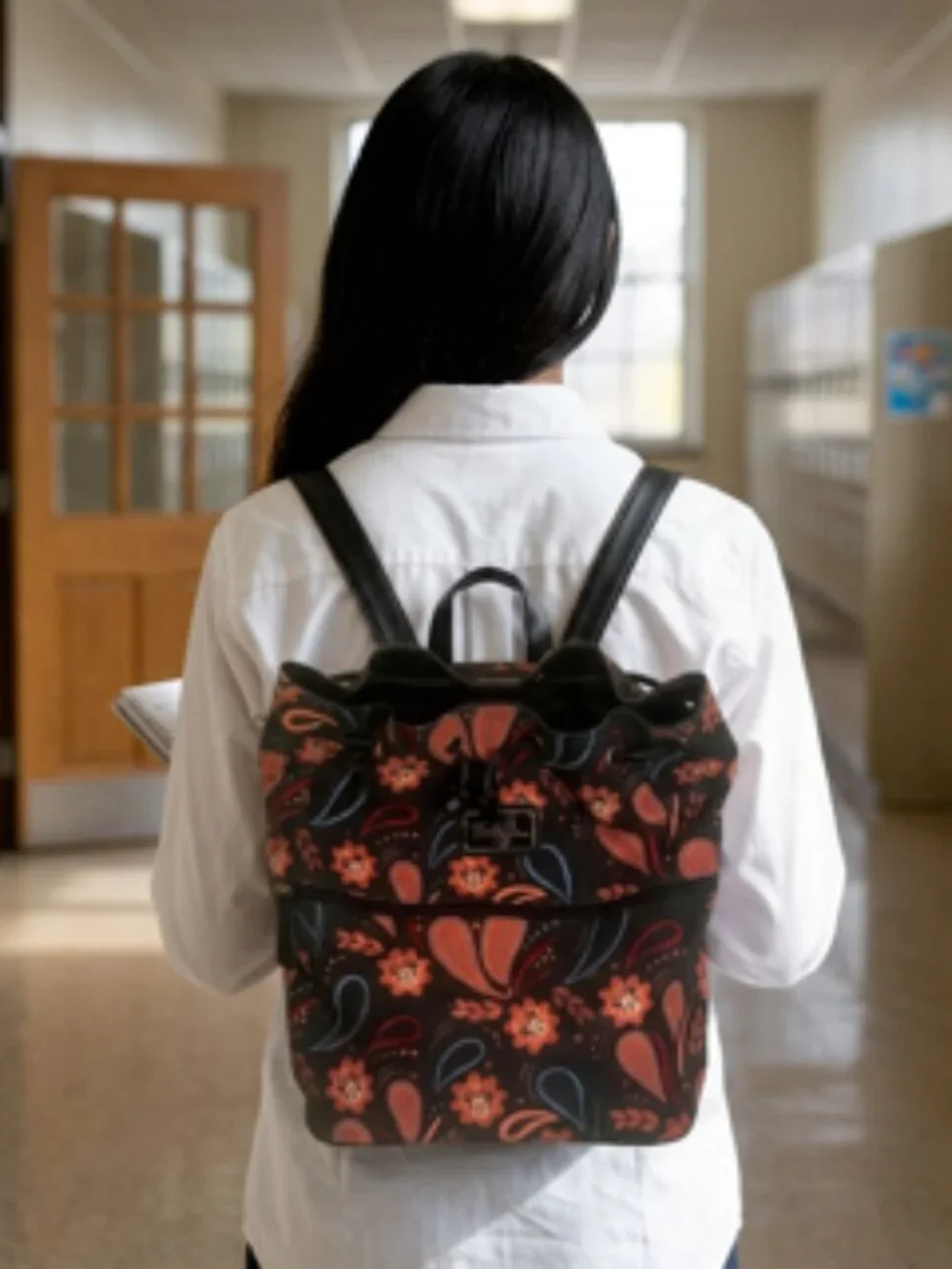 Disney Boutique Minnie Mouse Backpack Canvas Embroidered Orange & Black‎
